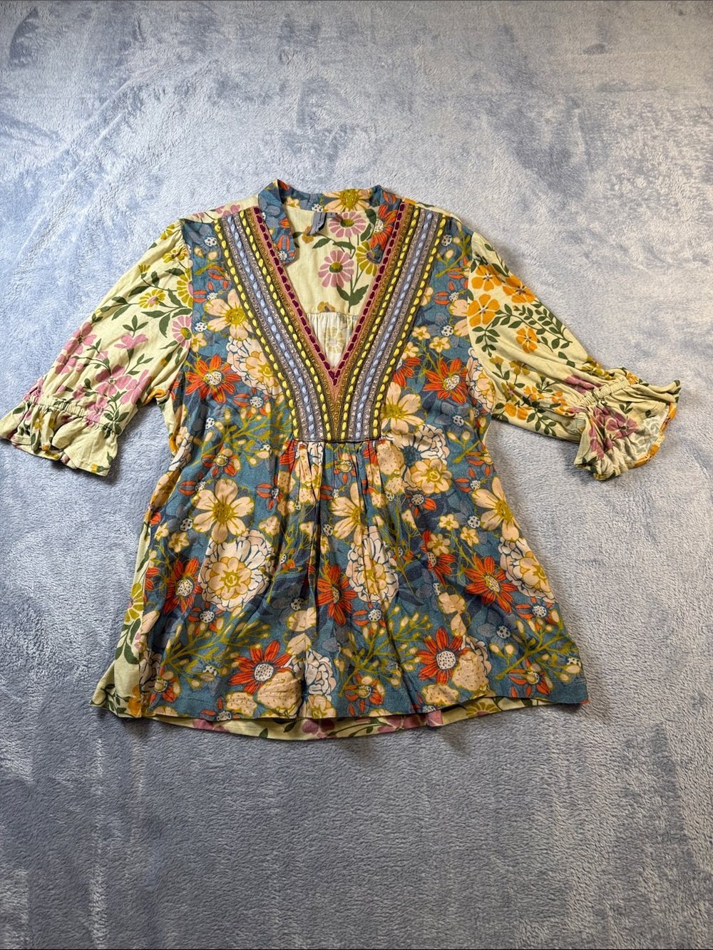 Blank London Anthropologie Boho Floral V-Neck Peasant Tunic in Multi #3243-9